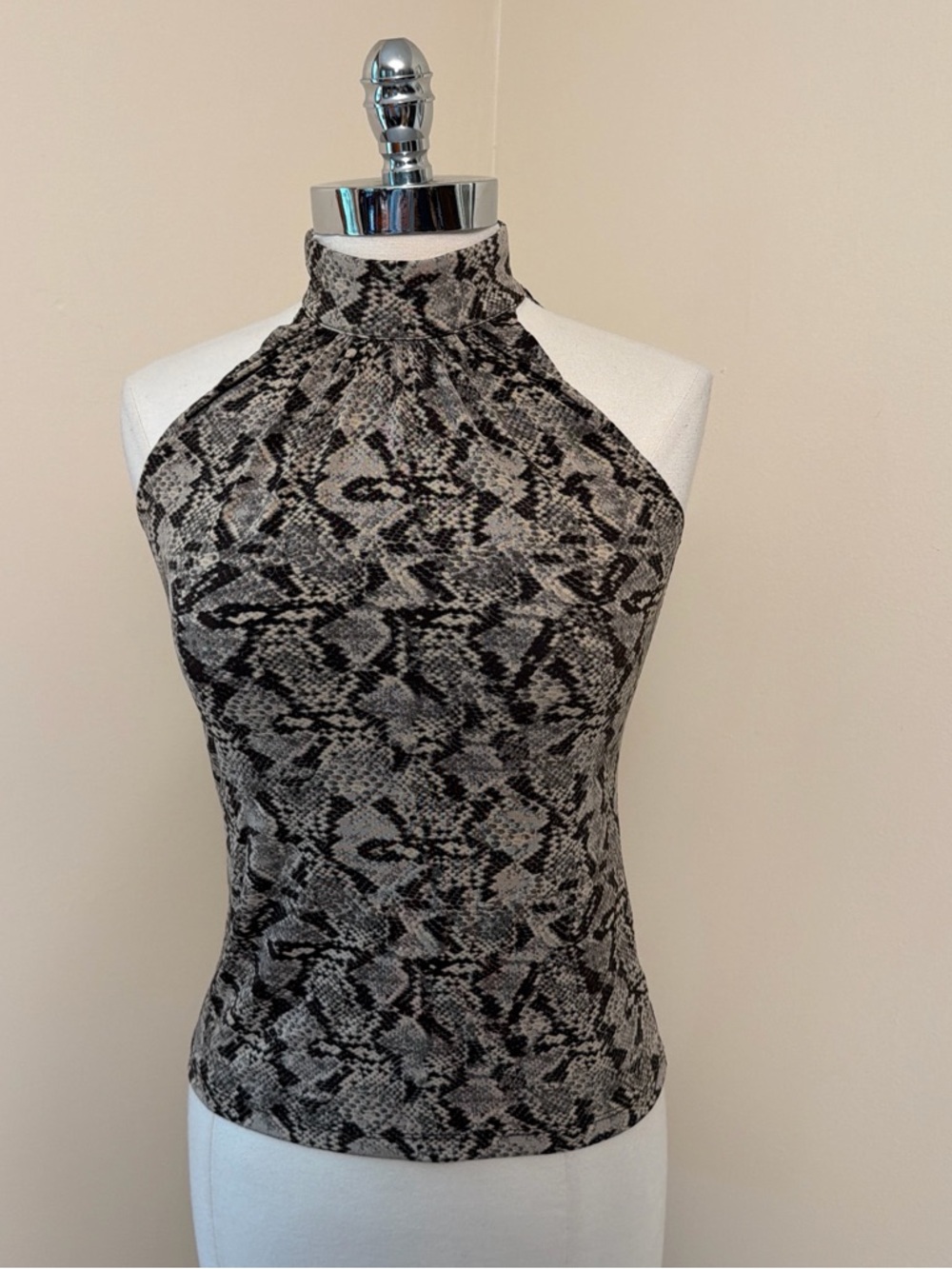 Michael Kors Sleeveless High Neck Snakeskin Print Top S